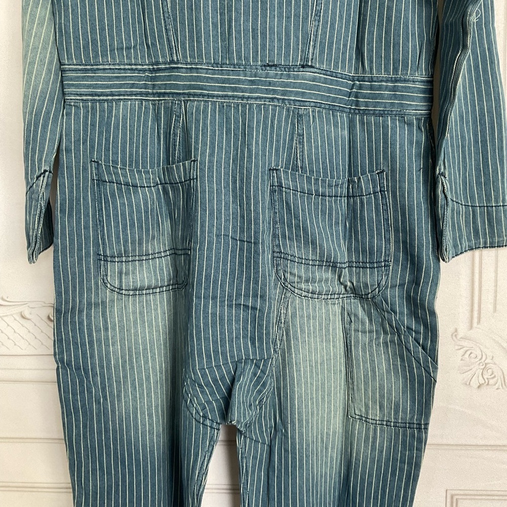 Sandrine Rose FREE PEOPLE Deep Zip Denim Jumpsuit Slouchy Small Utility Style - Picture 7 of 11